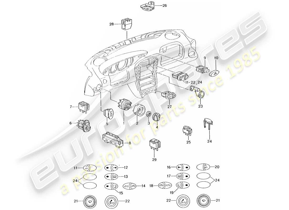 porsche 996 (2004) switch parts diagram