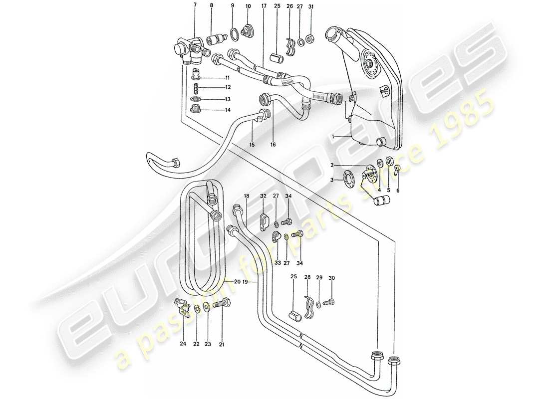 porsche 911 (1976) engine lubrication - radiator coil part diagram