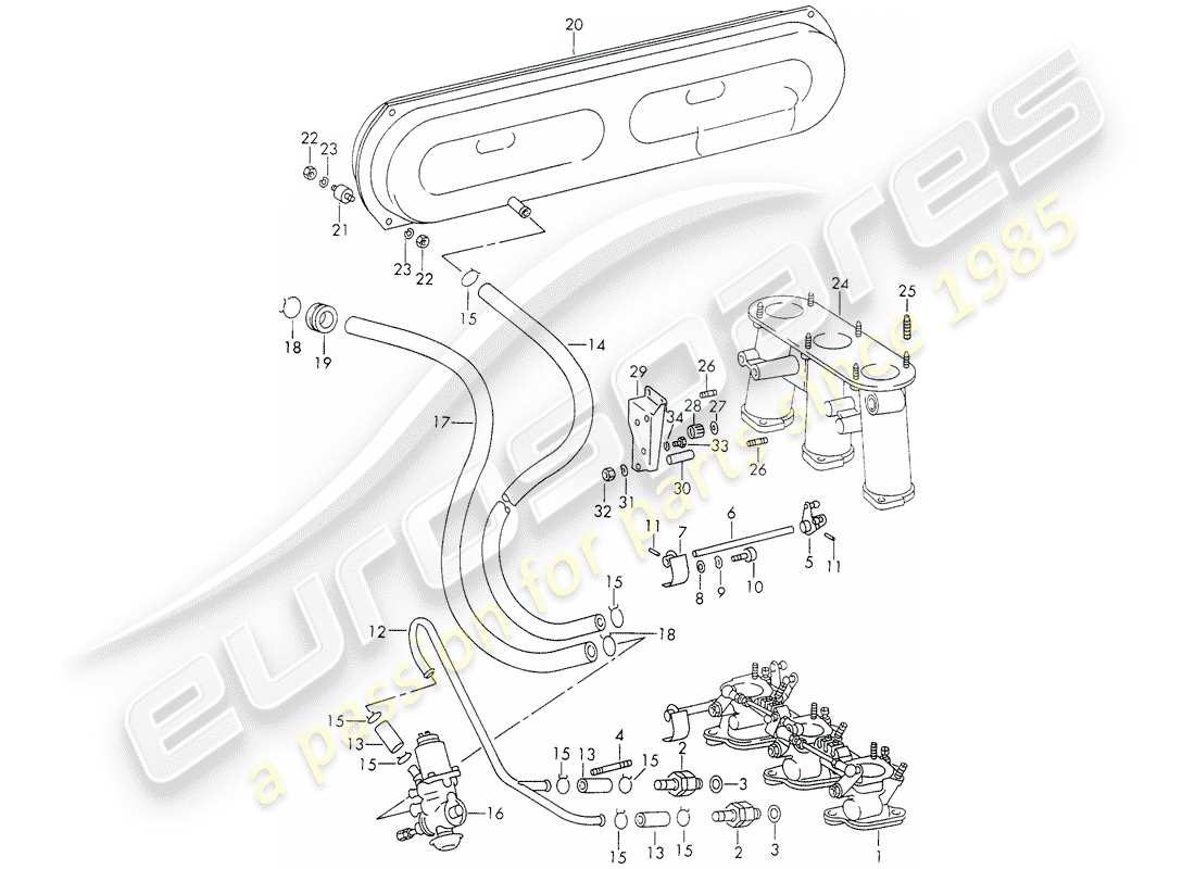 porsche 911 (1972) vacuum system - for - clutch release - injection system - d >> - mj 1971 part diagram