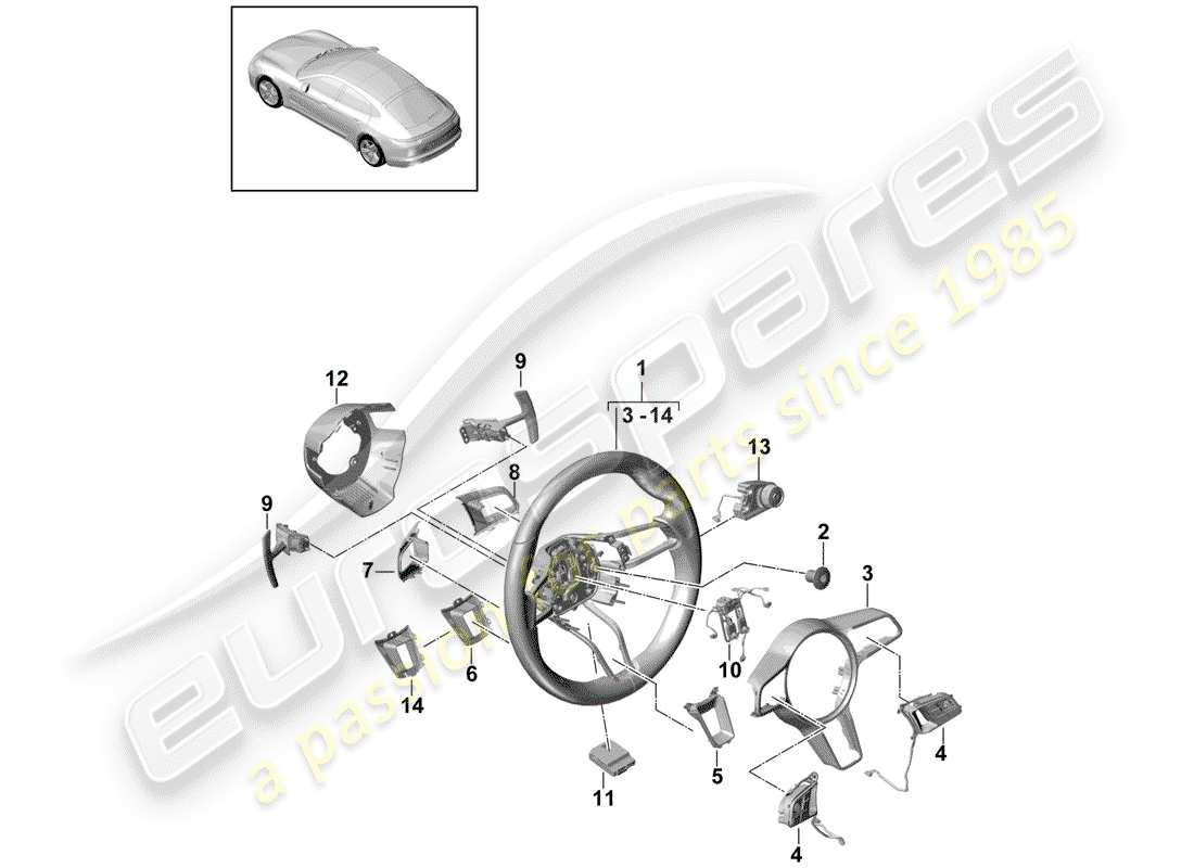 porsche panamera 971 (2020) steering wheel parts diagram