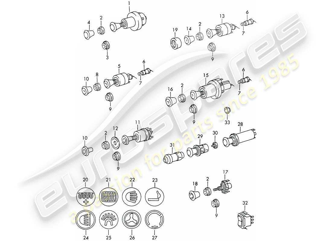 porsche 911/912 (1967) switch - dashboard trim part diagram