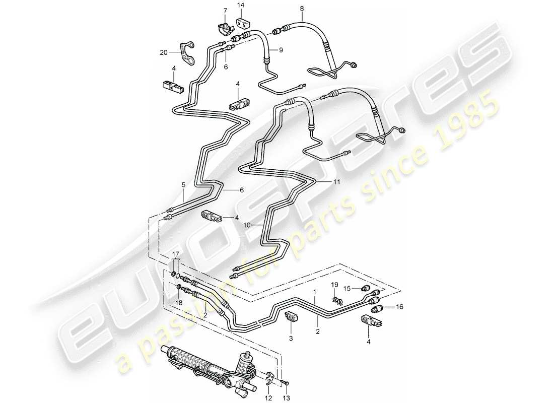 porsche 996 t/gt2 (2001) power steering - lines parts diagram