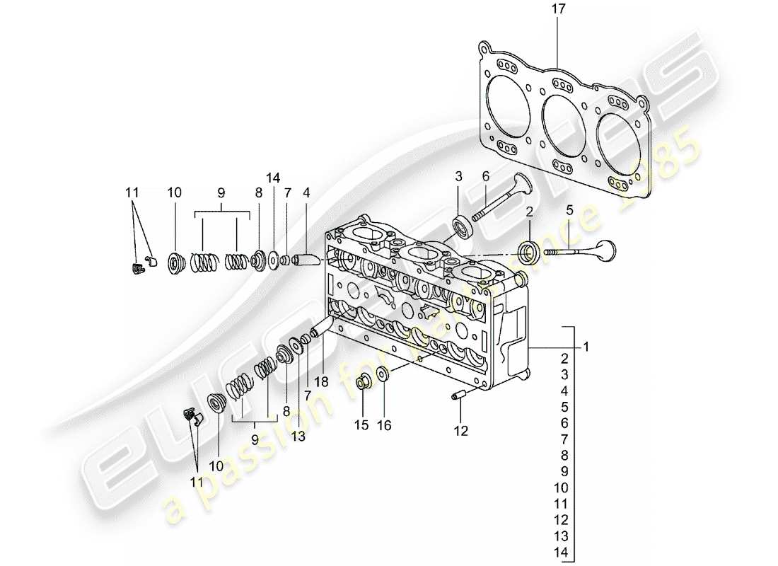 porsche 996 t/gt2 (2005) cylinder head parts diagram