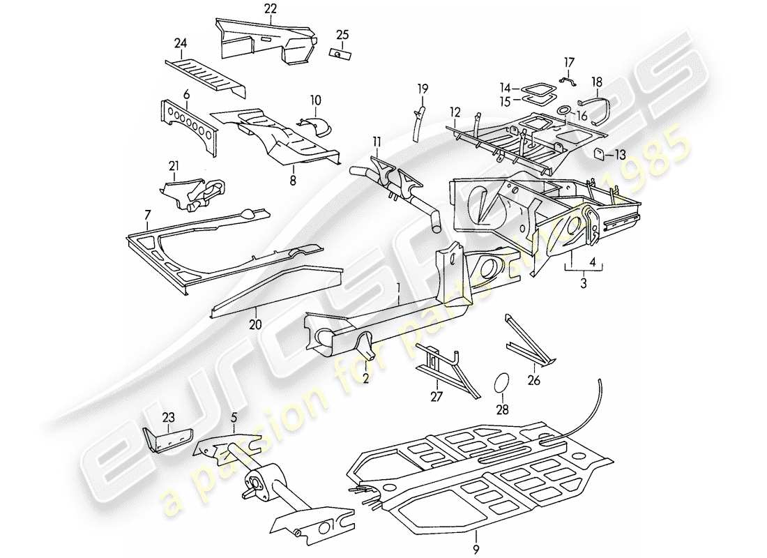 porsche 356/356a (1958) frame parts diagram