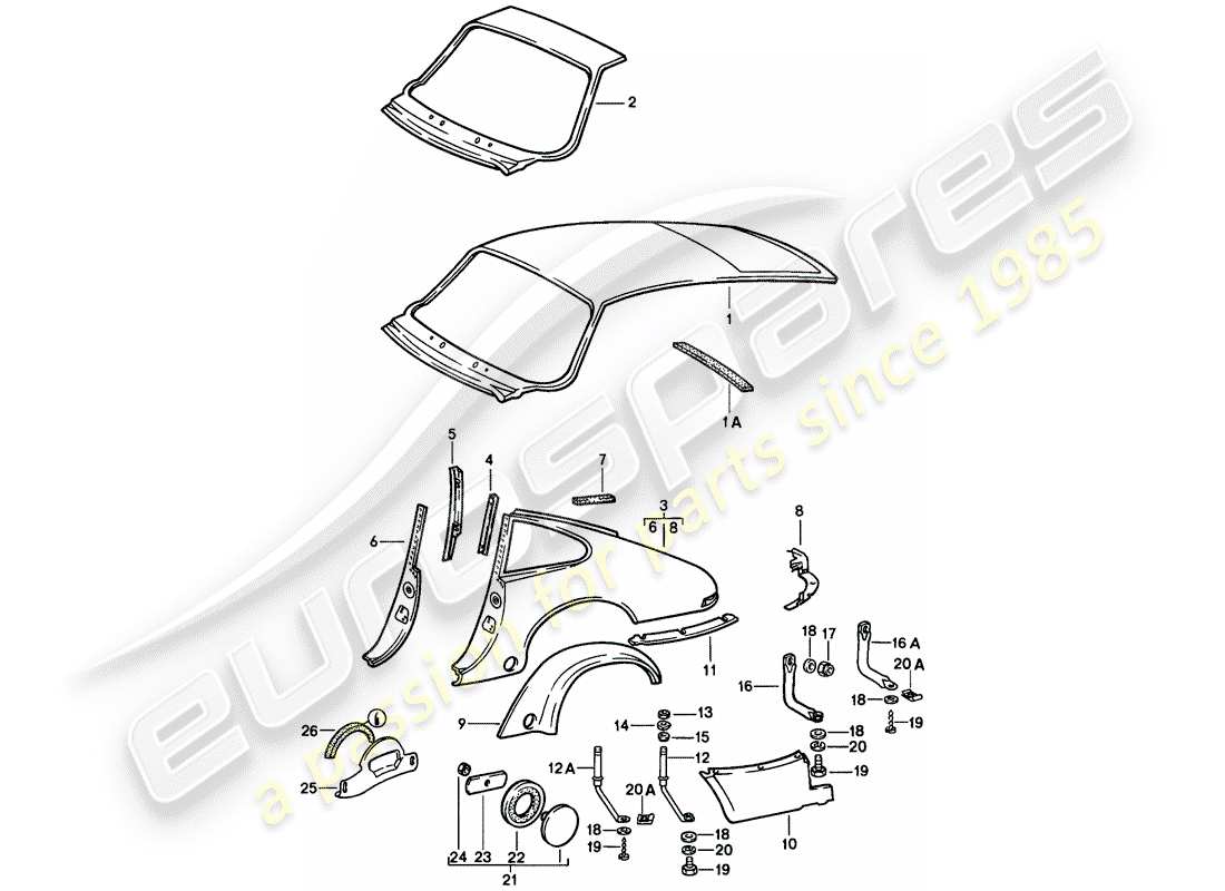 porsche 911 (1986) exterior panelling - to fit use workshop material - also use: part diagram