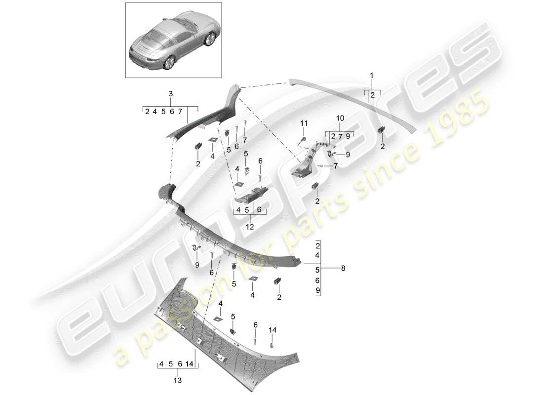 porsche 991 (2012) trims part diagram