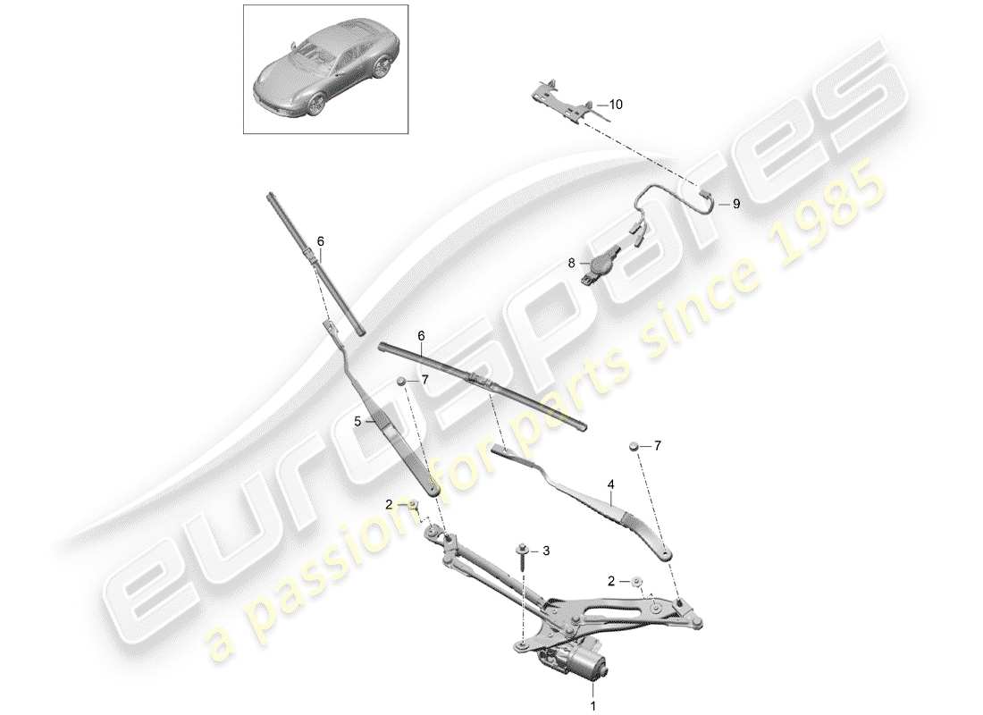 porsche 991 (2015) windscreen wiper system part diagram