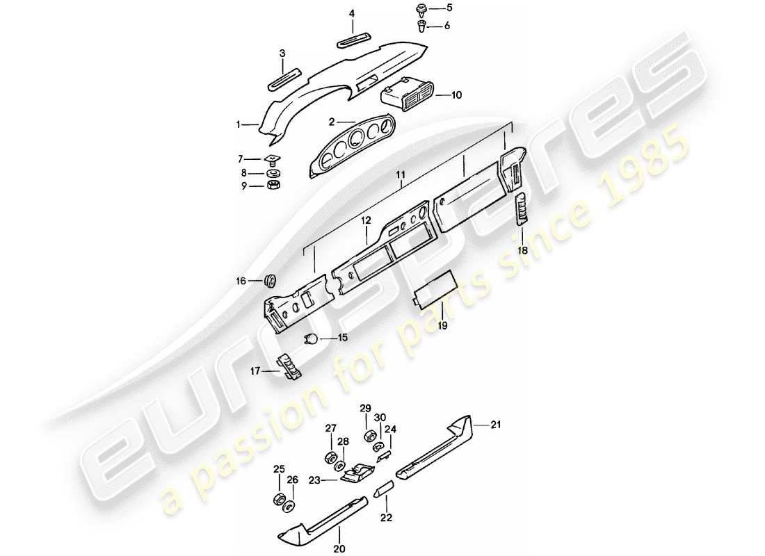 porsche 911 (1983) dashboard - with installation parts parts diagram