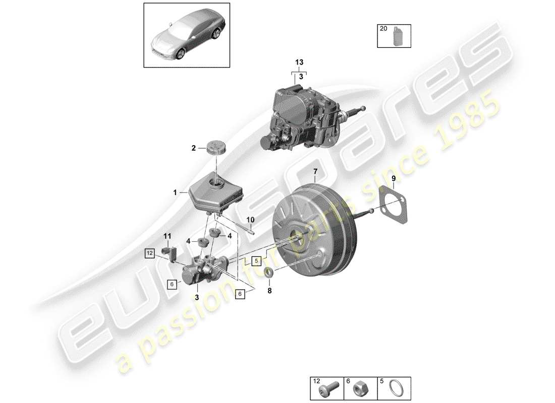 porsche panamera 971 (2020) brake master cylinder part diagram