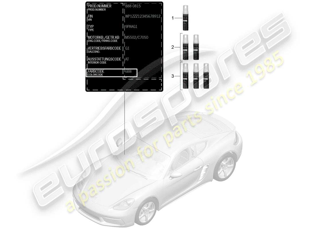 porsche 718 cayman (2018) paint touch-up stick parts diagram