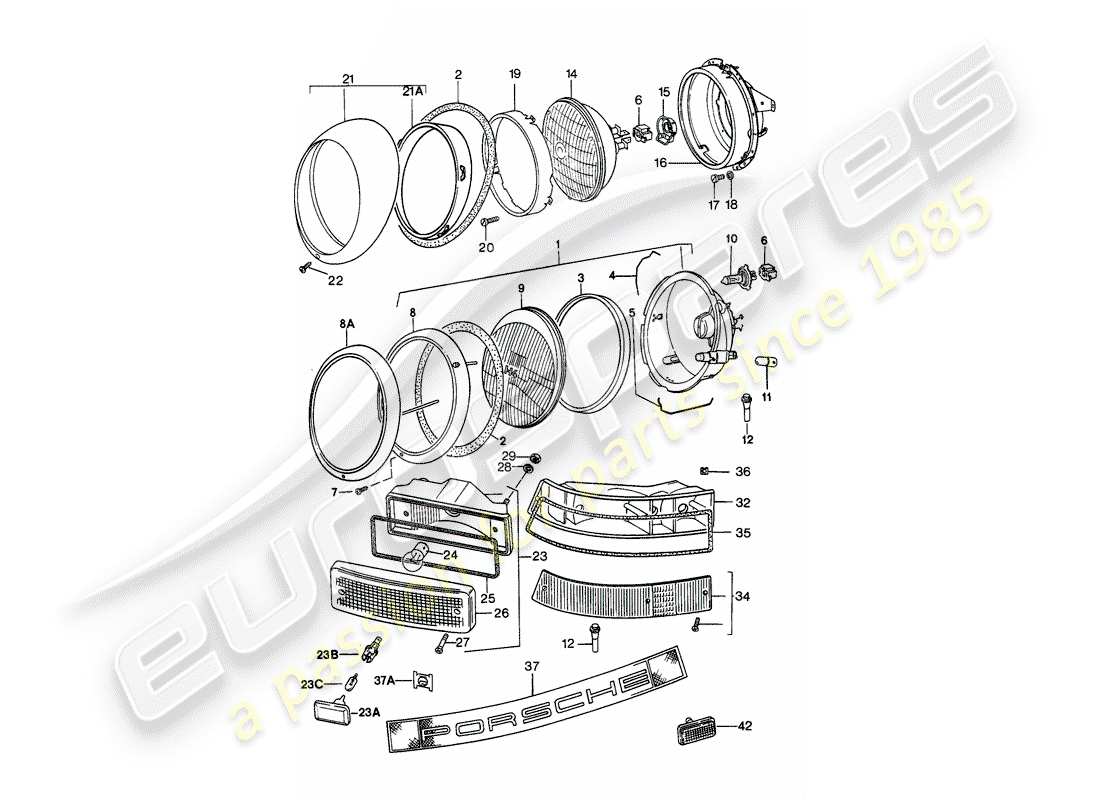 porsche 1984 (911) headlamp - lighting parts diagram