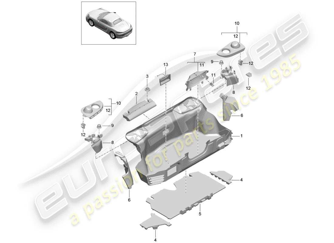 porsche 718 boxster (2019) boot lining parts diagram