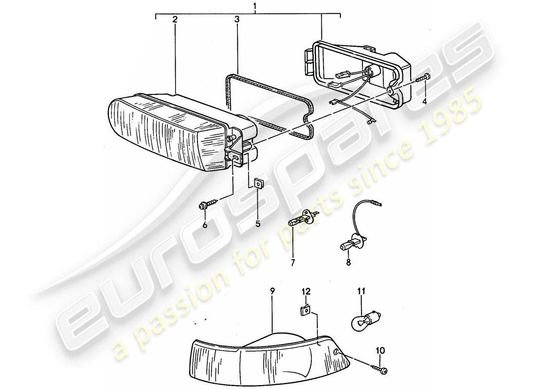 porsche 968 (1994) additional headlight - turn signal parts diagram