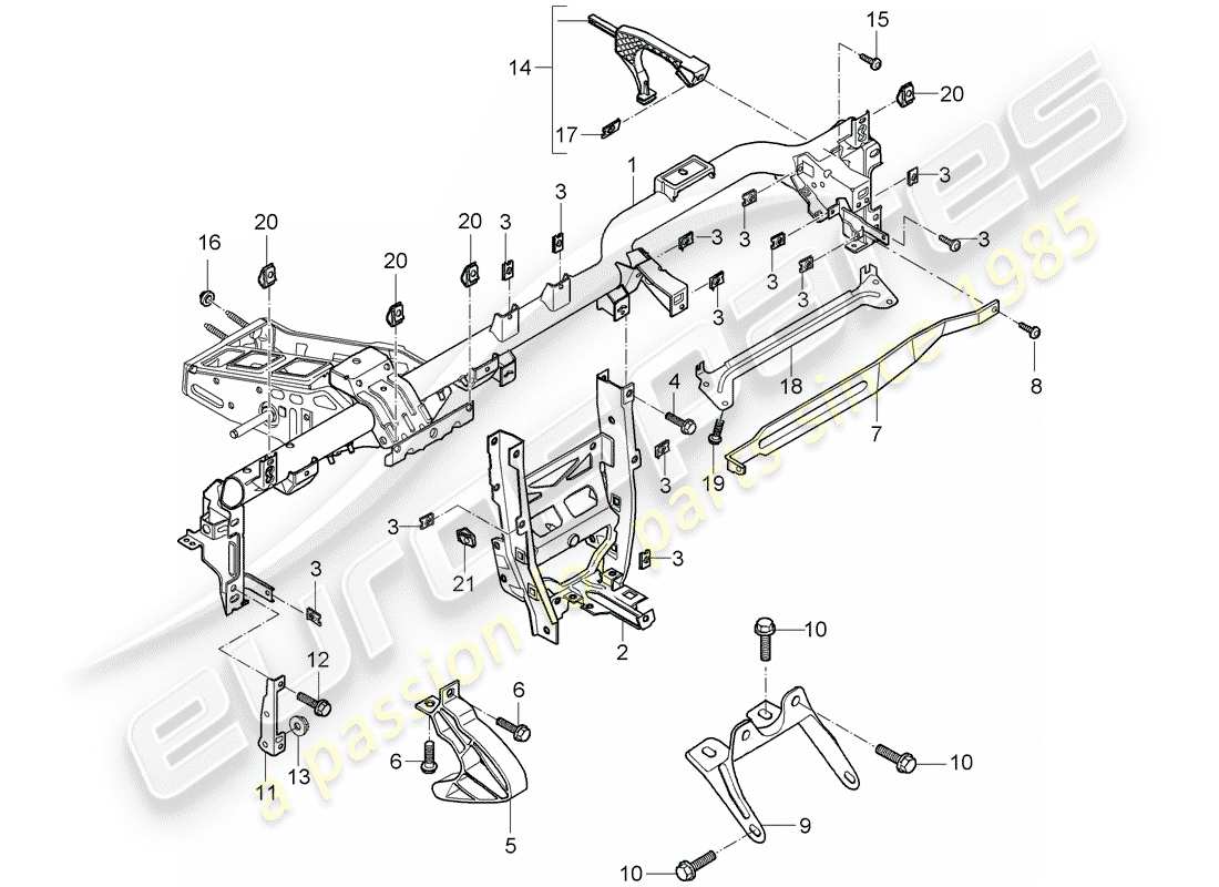 porsche boxster 987 (2008) retaining frame part diagram