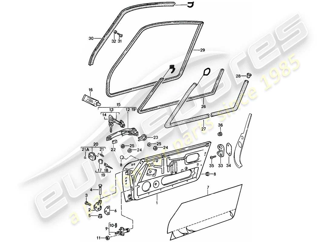 porsche 911 (1985) accessories - doors part diagram