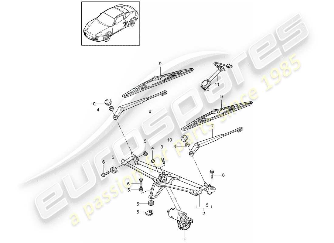 porsche cayman 987 (2012) windshield wiper system compl. part diagram