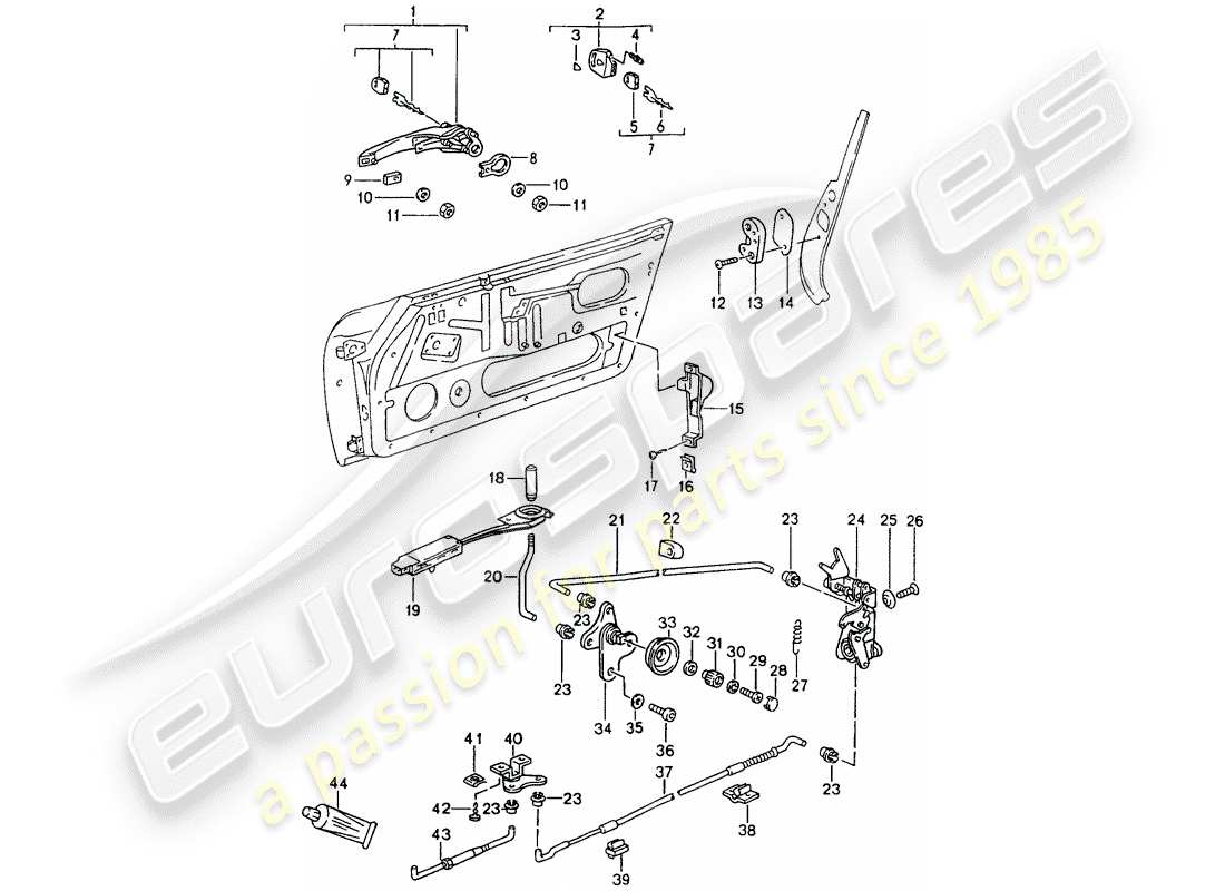 porsche 964 (1989) door latch part diagram