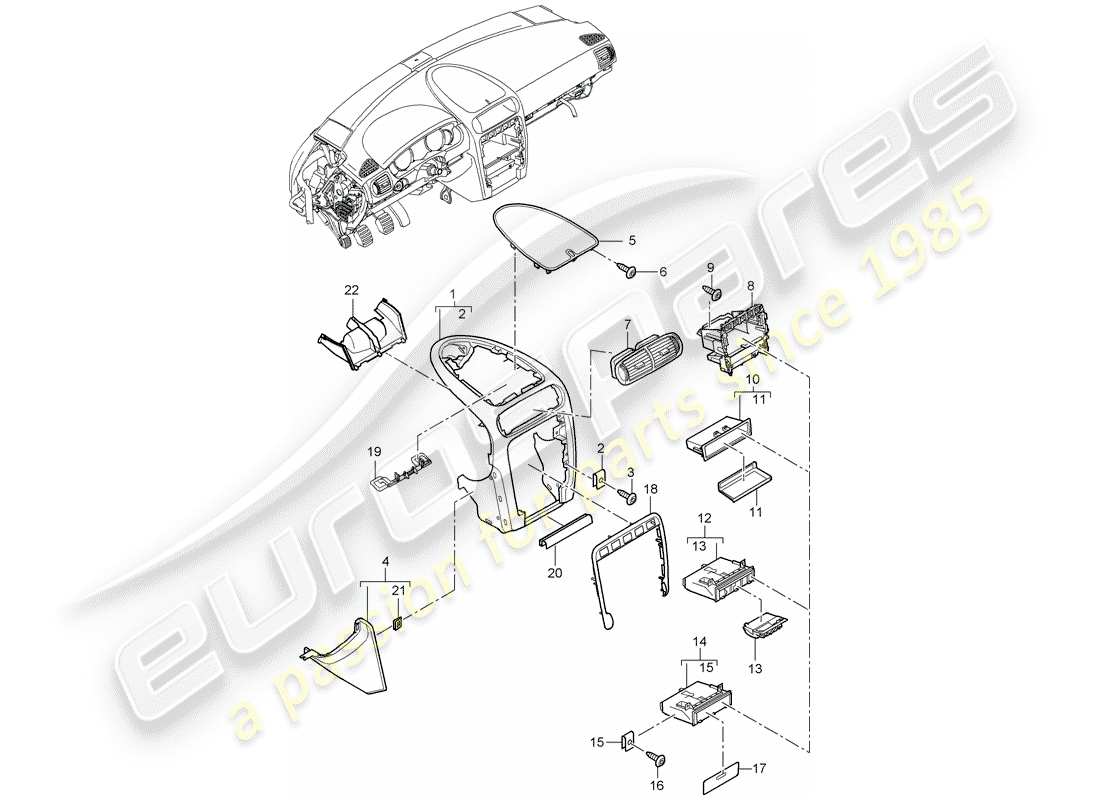 porsche cayenne (2005) dash panel trim part diagram