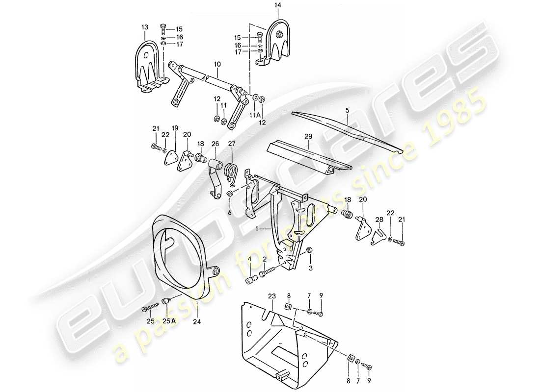 porsche 944 (1990) pop-up headlight parts diagram