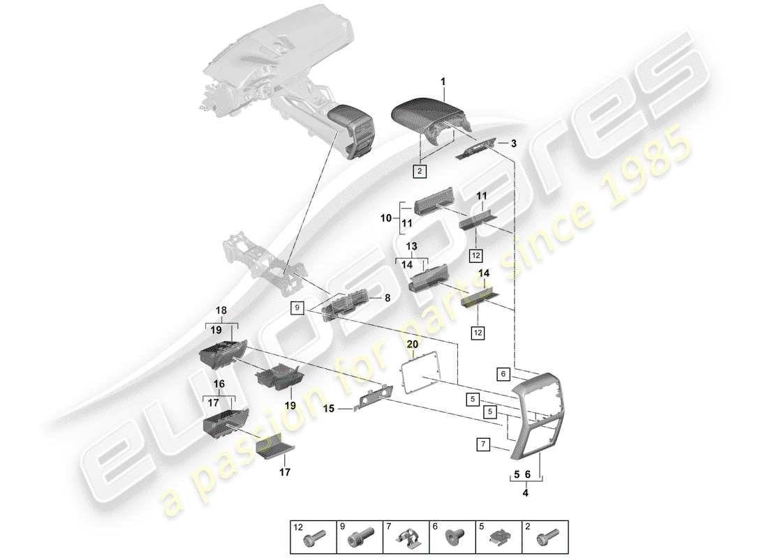 porsche cayenne e3 (2019) center console part diagram