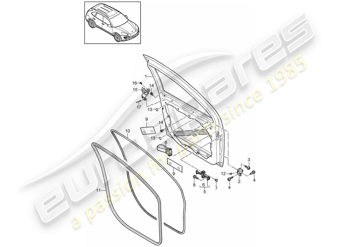 porsche cayenne e2 (2011) door shell part diagram