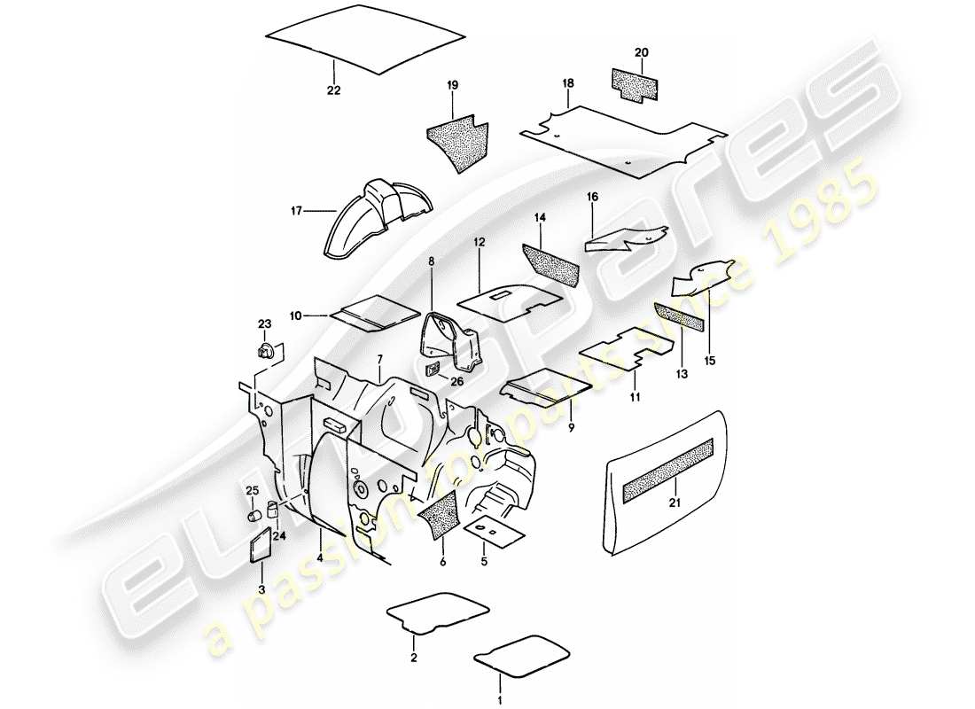 porsche 944 (1984) sound absorber parts diagram