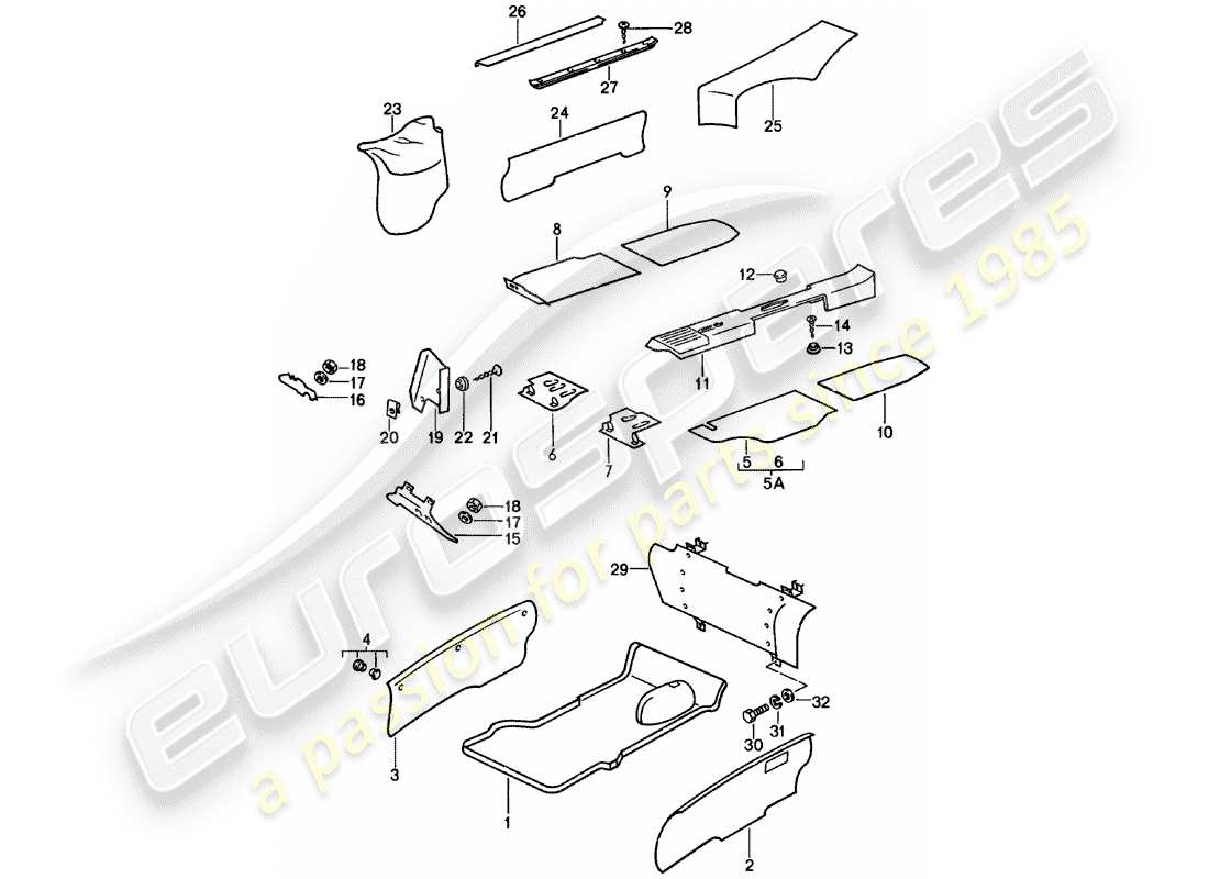 porsche 911 (1983) interior equipment parts diagram