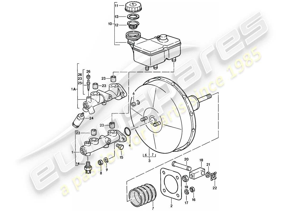 porsche 928 (1983) brake master cylinder - brake booster parts diagram