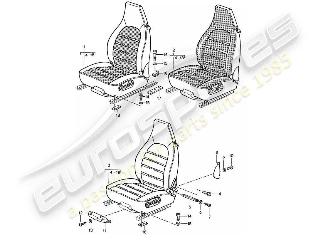 porsche 968 (1994) seat - complete part diagram