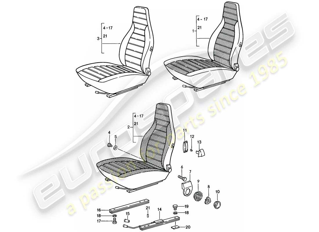 porsche 911 (1985) front seat - complete - d >> - mj 1984 part diagram