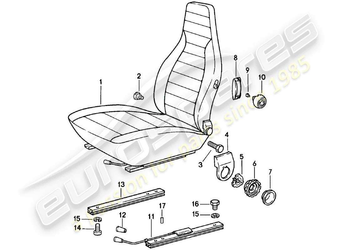 porsche 911 (1983) front seat - complete part diagram