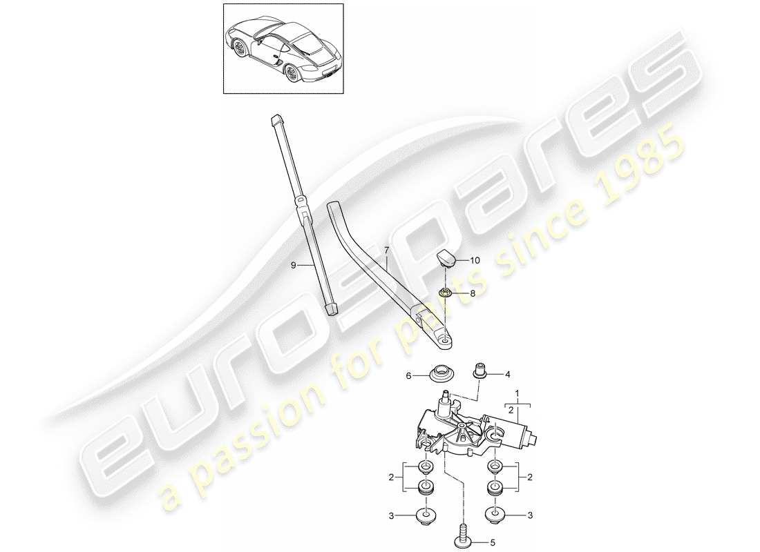 porsche cayman 987 (2010) rear window wiper parts diagram