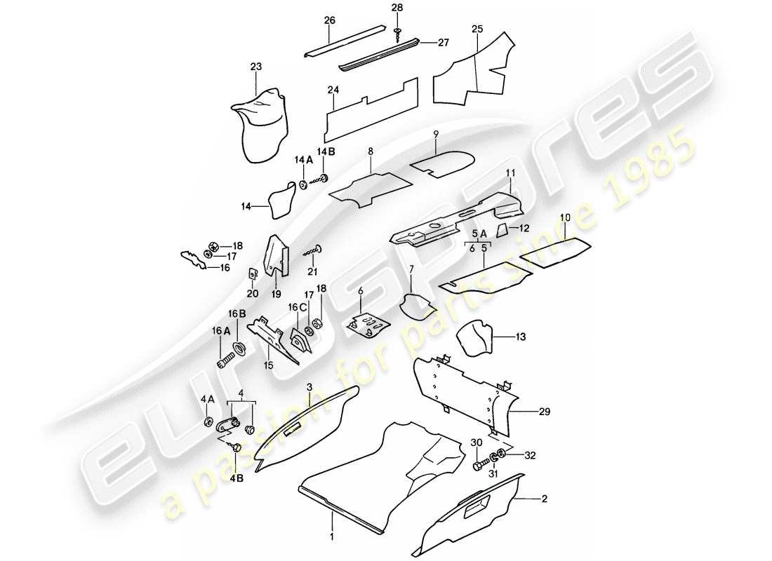 porsche 911 (1985) interior equipment part diagram