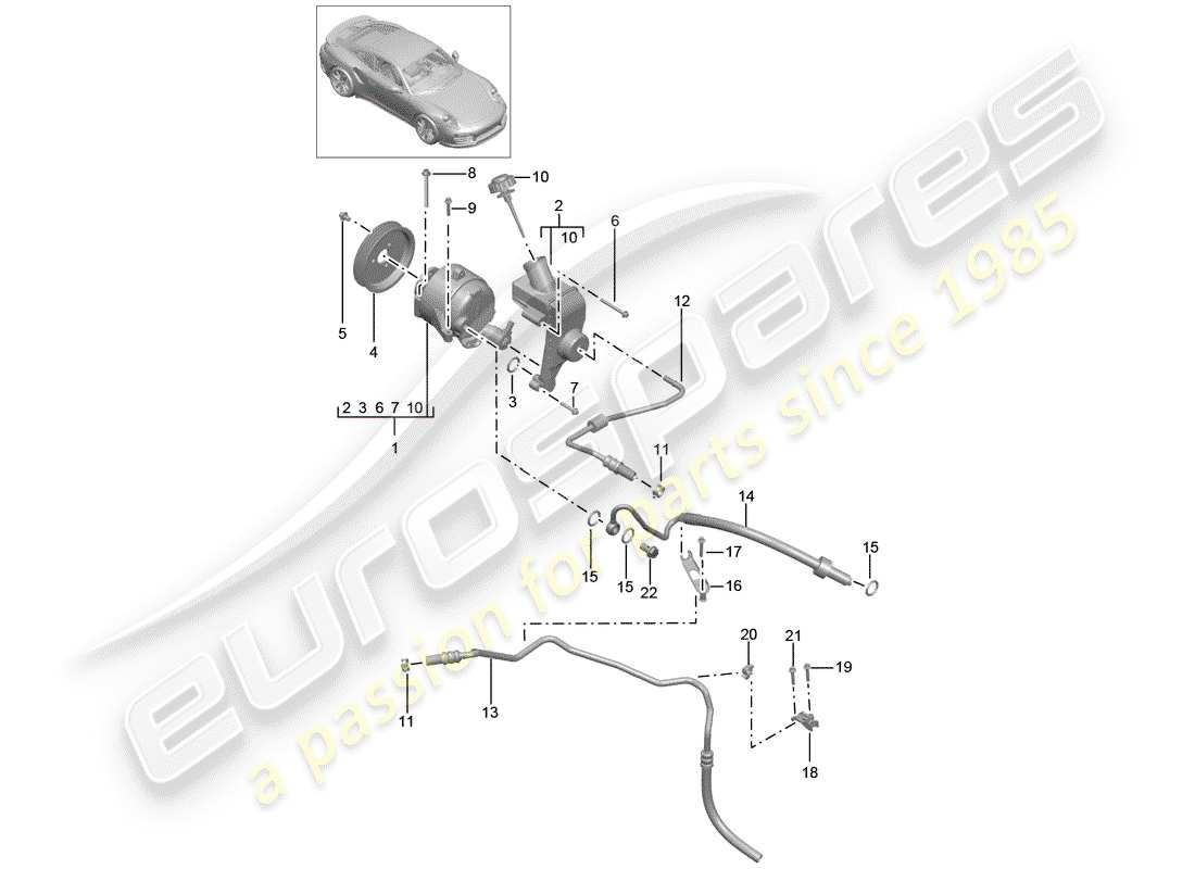 porsche 991 turbo (2015) hydraulic line parts diagram