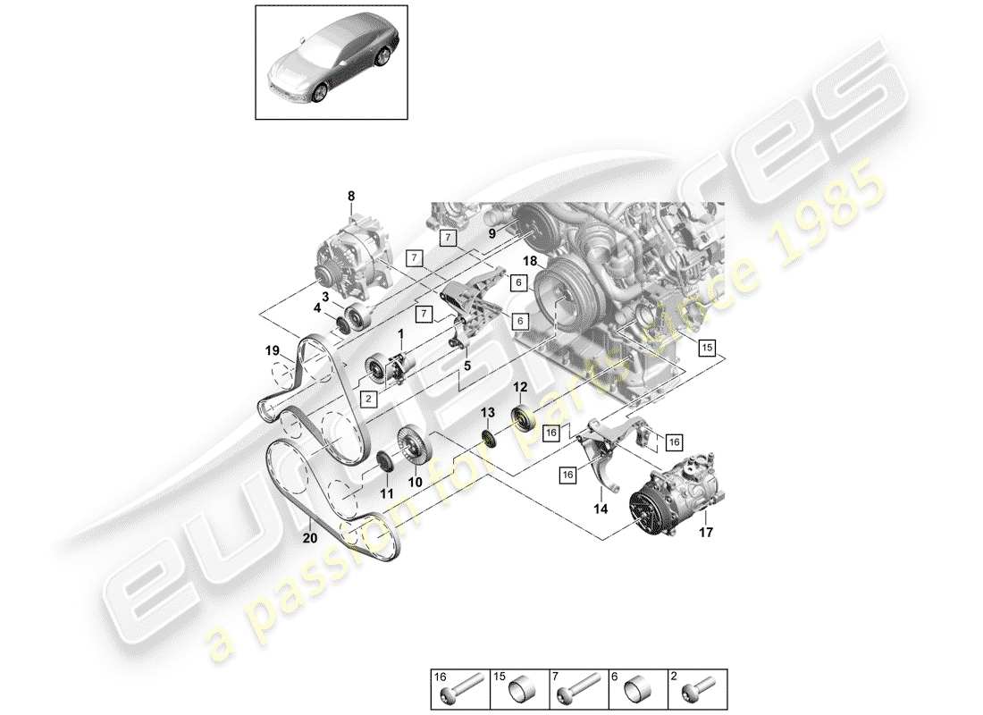 porsche panamera 971 (2019) v-ribbed belt parts diagram