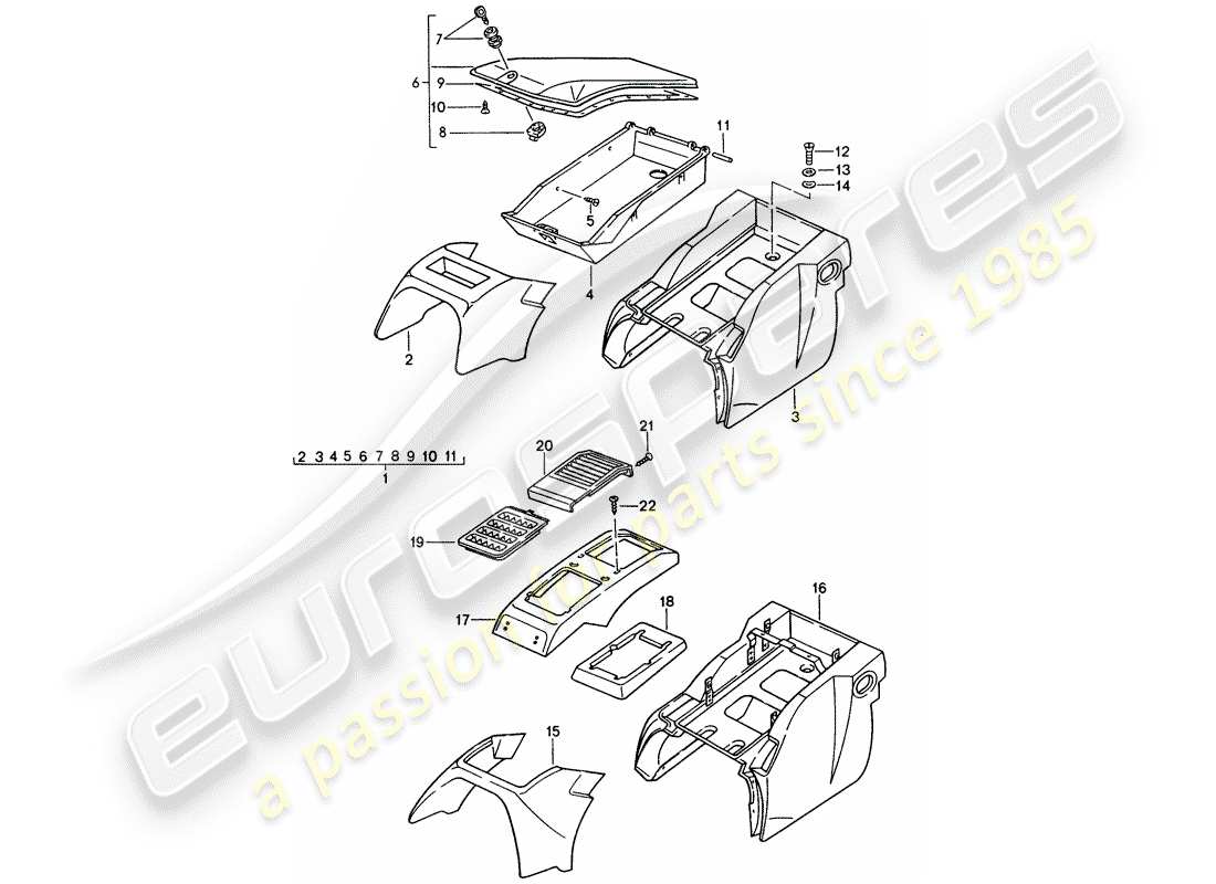 porsche 928 (1989) stowage box parts diagram