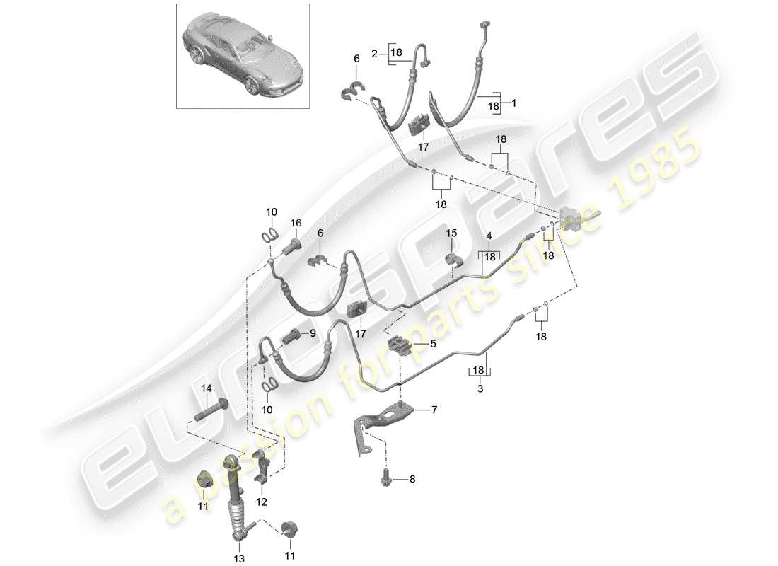 porsche 991 t/gt2rs hydraulic line part diagram