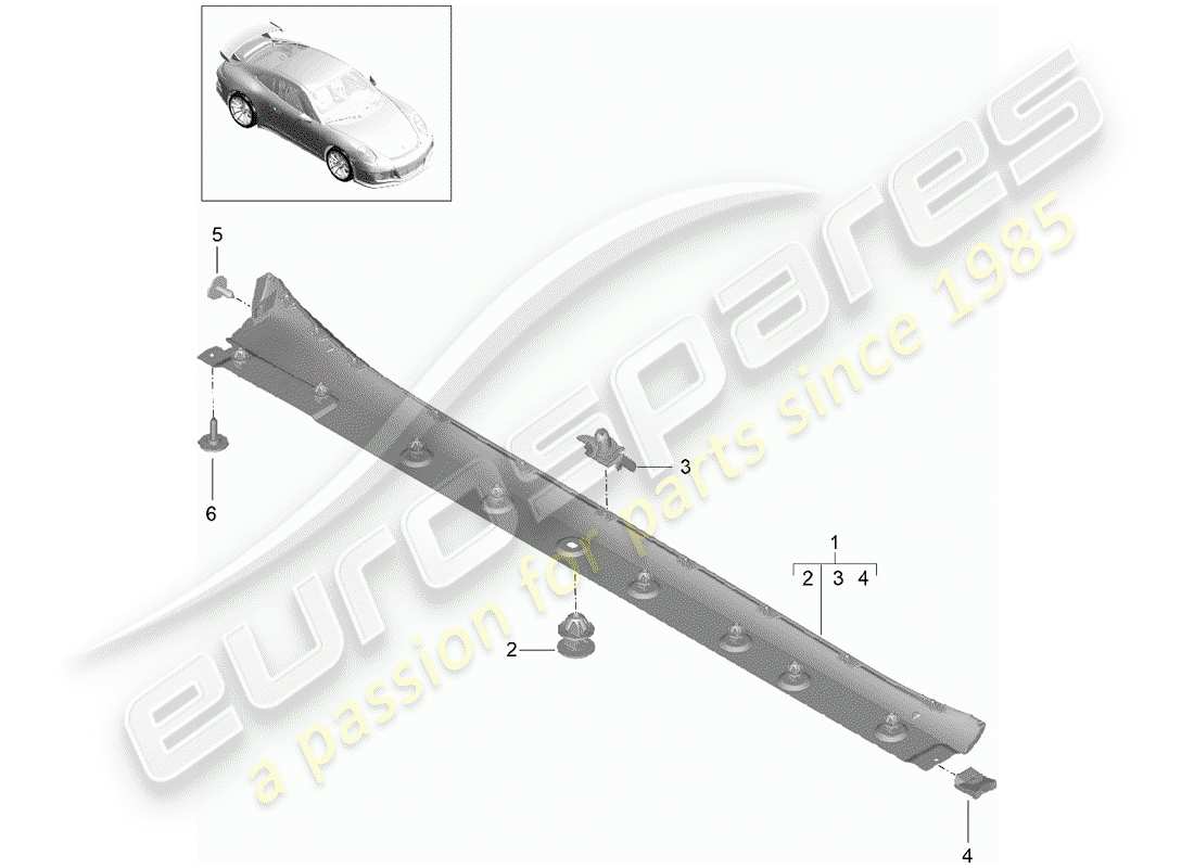 porsche 991r/gt3/rs (2017) side member trim parts diagram
