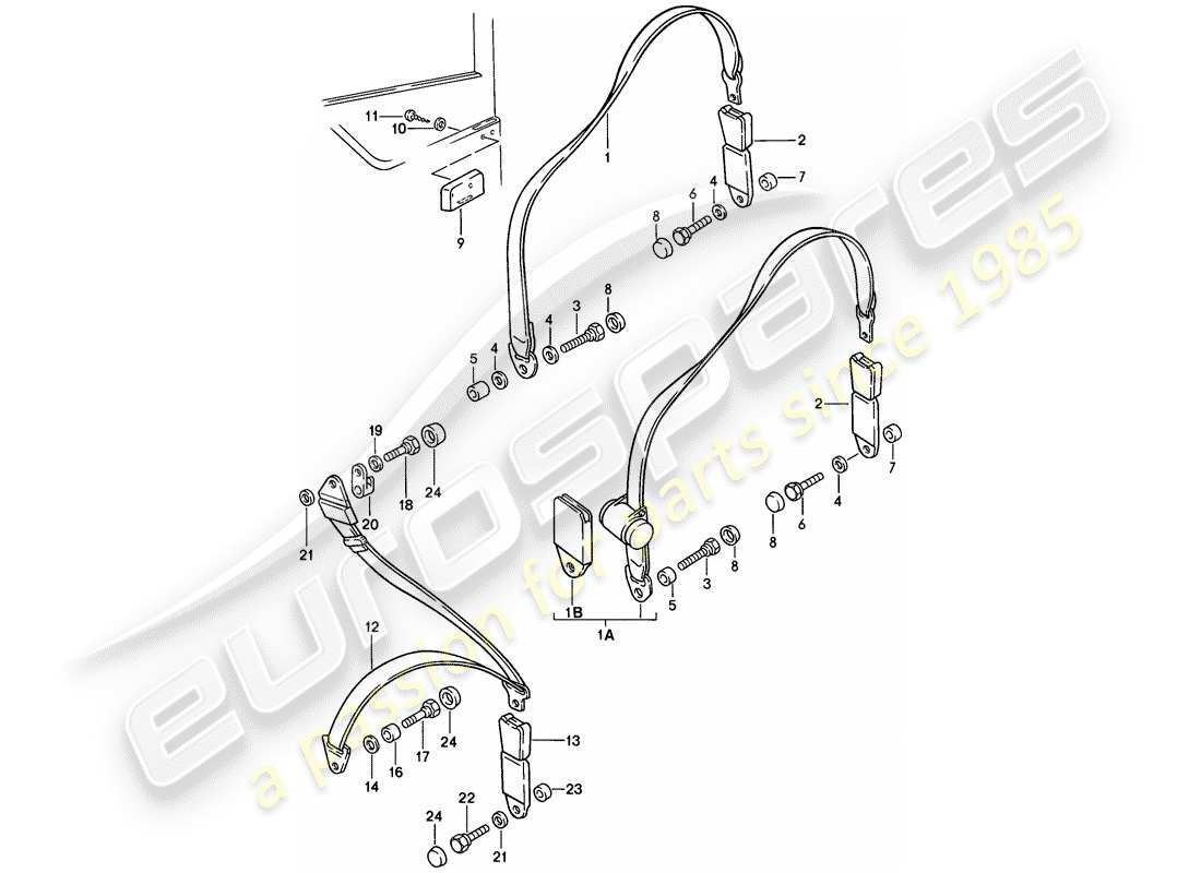 porsche 944 (1984) seat belt parts diagram