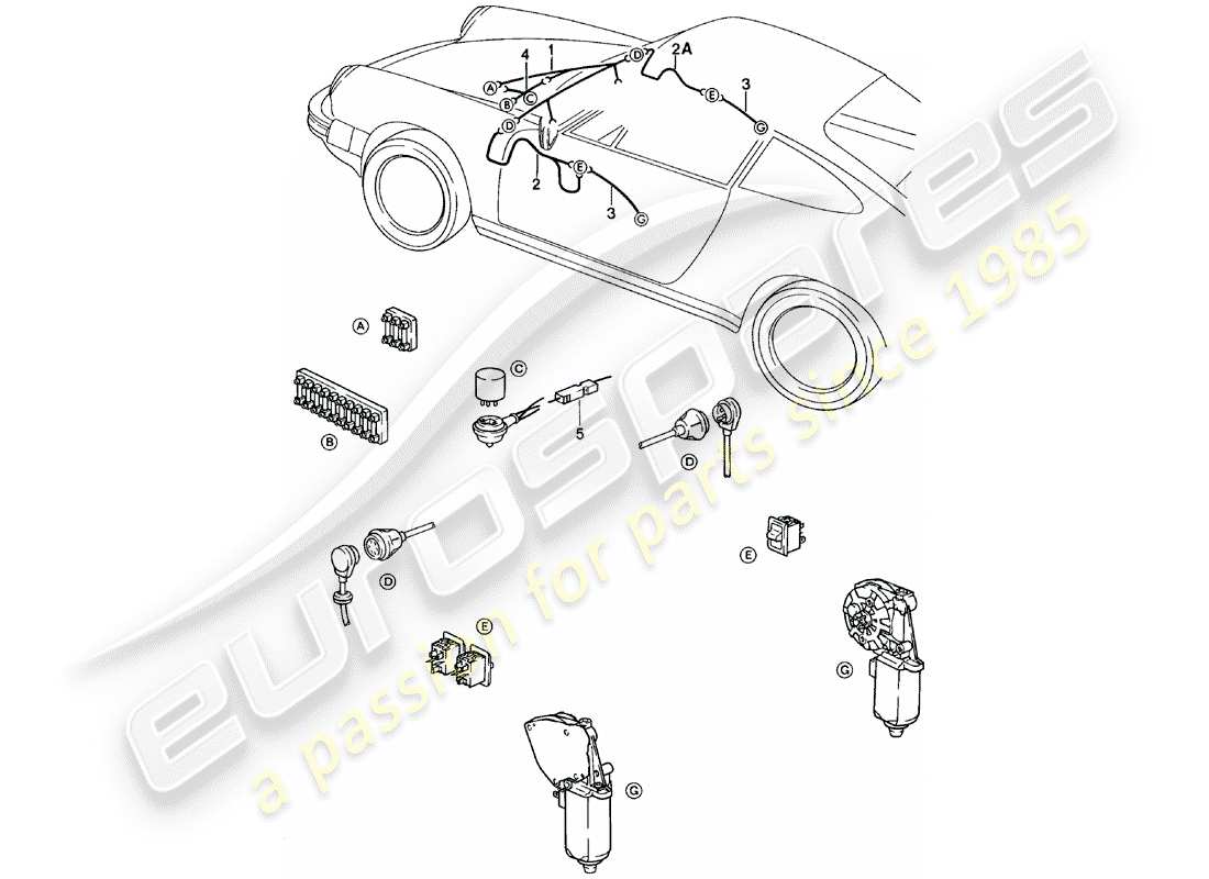 porsche 911 (1983) wiring harnesses - power window part diagram