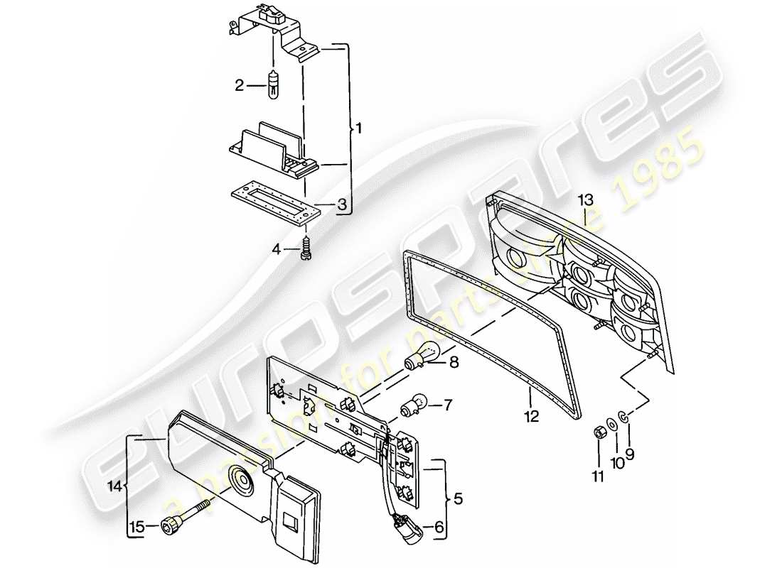 porsche 924 (1976) license plate light - rear light parts diagram