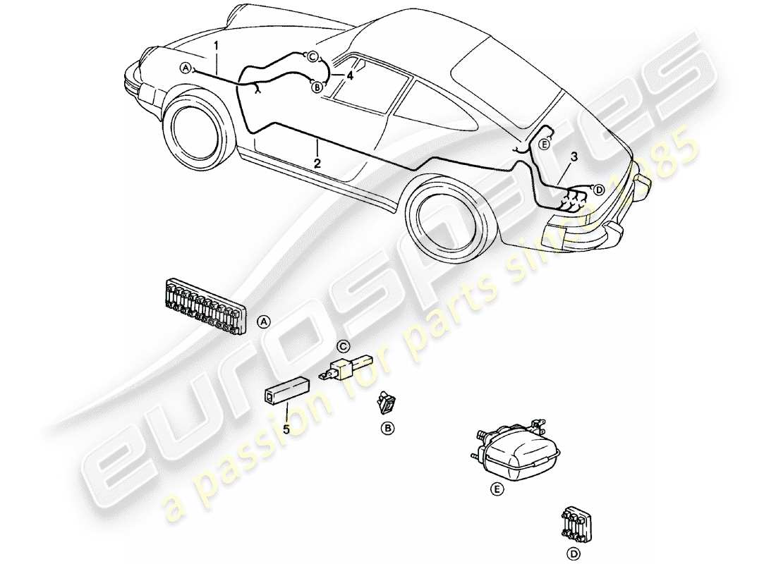 porsche 1983 (911) wiring harnesses - rear window wiper parts diagram