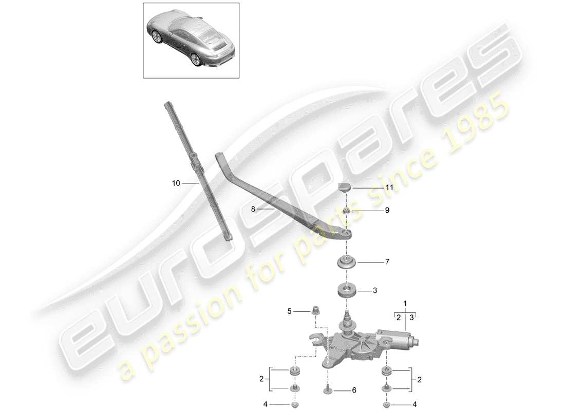 porsche 991 gen. 2 (2019) rear window wiper part diagram