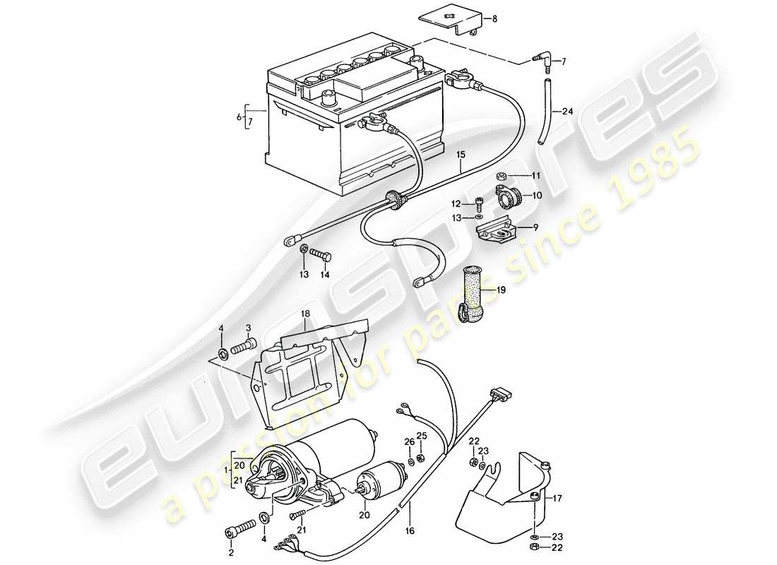 porsche 944 (1989) battery - starter - wiring harnesses part diagram