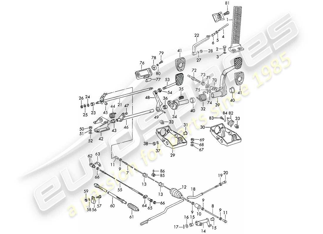 porsche 911/912 (1967) pedals - for vehicles with - manual gearbox part diagram