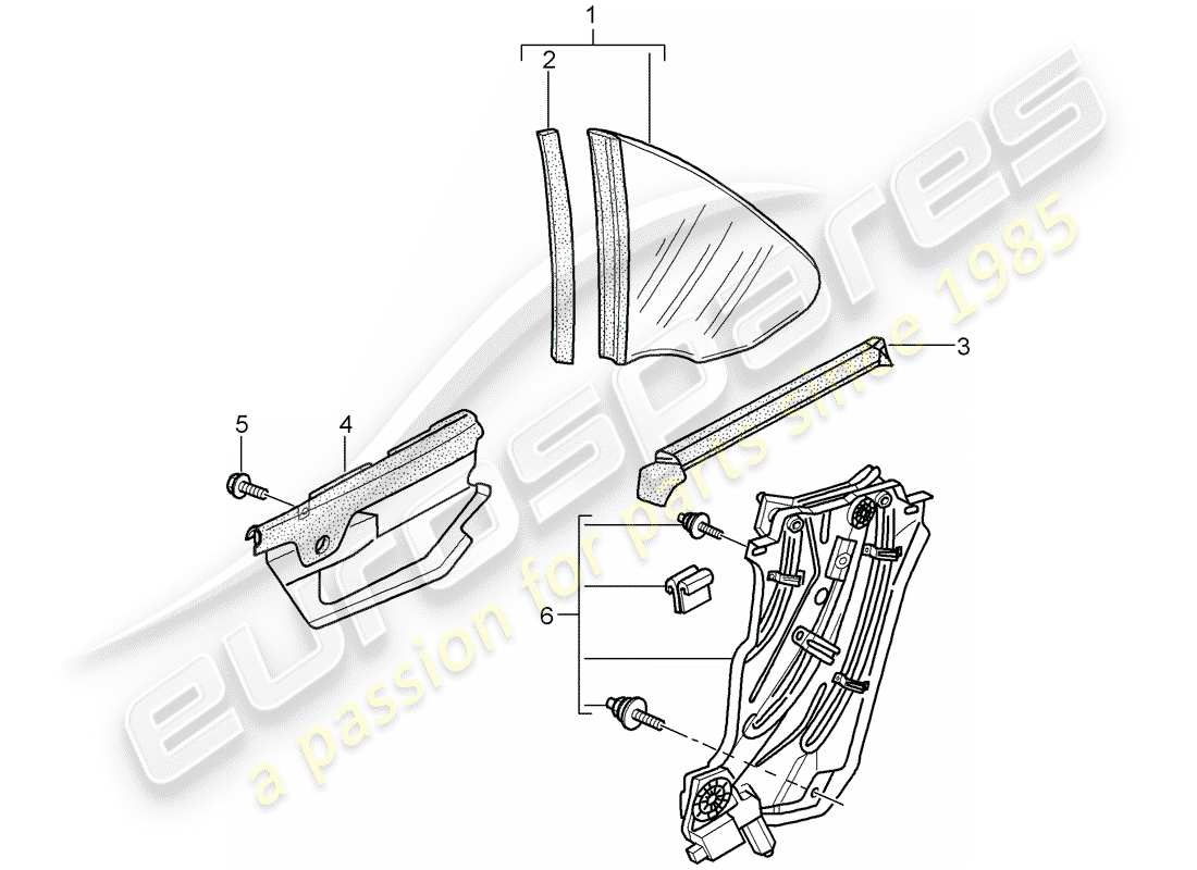 porsche 997 t/gt2 (2007) side window part diagram