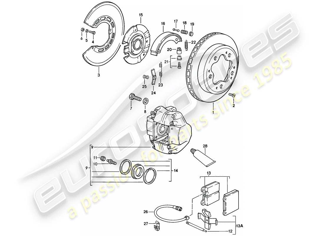 porsche 911 (1987) brake - rear axle parts diagram