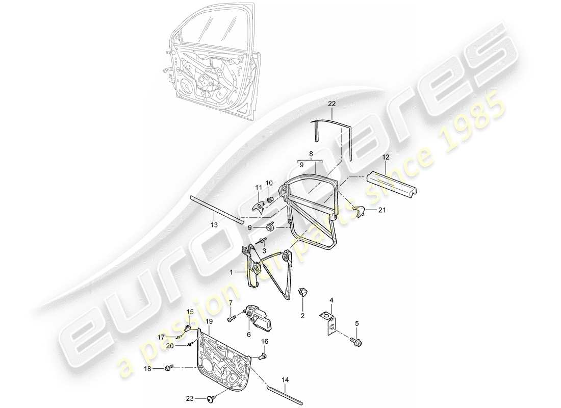 porsche cayenne (2008) window regulator part diagram