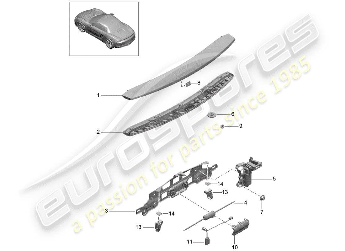 porsche boxster 981 (2012) rear spoiler part diagram