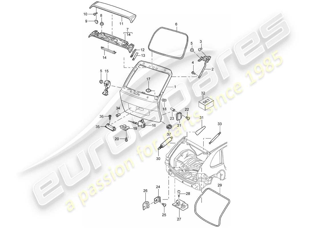 porsche cayenne (2005) rear trunk lid part diagram